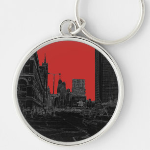Chicago Michigan Avenue 1960's Glowing Kant Black Rund Silverfärgad Nyckelring
