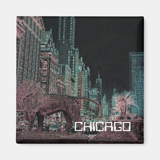 CHICAGO MICHIGAN AVENUE @ ART MUSEUM 1967 NEON MAGNET (Framsidan)