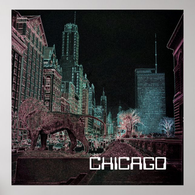 CHICAGO MICHIGAN AVENUE @ ART MUSEUM 1967 NEON POSTER (Framsidan)