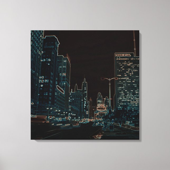 Chicago Michigan Avenue @ Night 1967 Neon Colorful Canvastryck (Framsida)