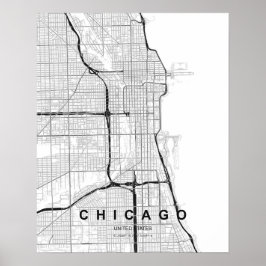 Chicago-minimalistkarta (svart & vit) poster