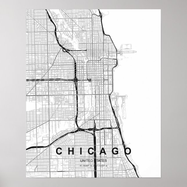 Chicago-minimalistkarta (svart & vit) poster (Framsidan)