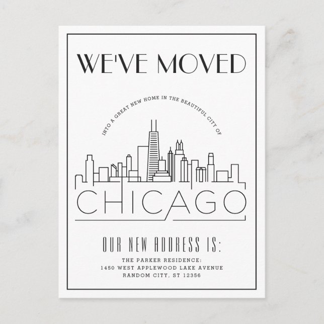 Chicago Modern Deco | Ny adress Meddelande Vykort (Framsida)