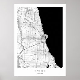 Chicago Modern Minimal Black and White Line Karta Poster