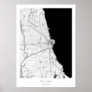 Chicago Modern Minimal Black and White Line Karta Poster