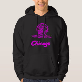 Chicago Navy Pier Ferris Wheel Neon Rosa Hoodie