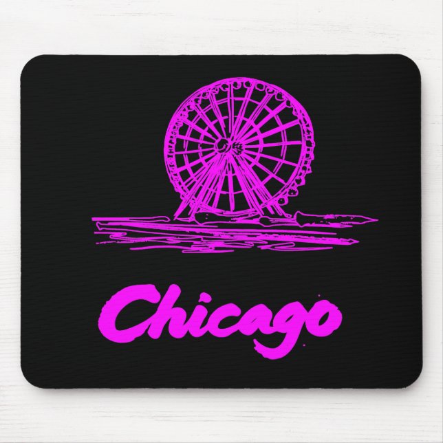 Chicago Navy Pier Ferris Wheel Neon Rosa  Musmatta (Framsidan)