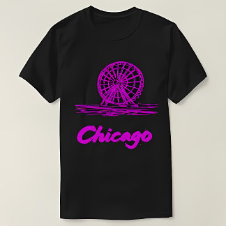 Chicago Navy Pier Ferris Wheel Neon Rosa T Shirt