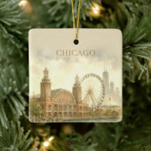Chicago Navy Pier Skräddarsydd Landmärke i Akvarel