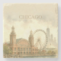 Chicago Navy Pier Skräddarsydd Landmärke i Akvarel
