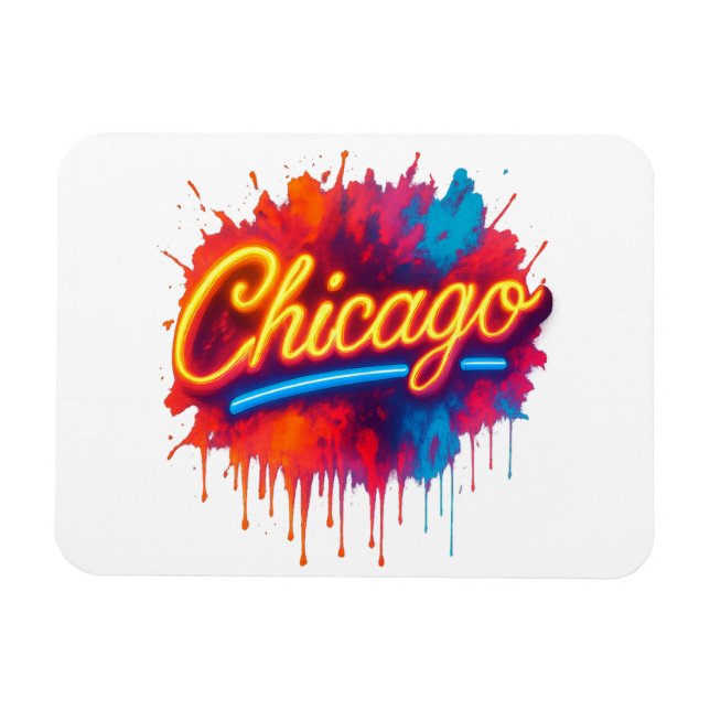 Chicago Neon Street Art Stänk Magnet (Horisontell)