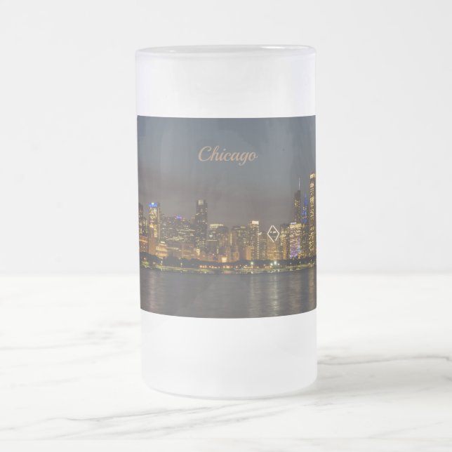 Chicago Night Cityscape Frosted Mugg Souvenir (Center)