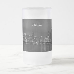 Chicago Night Cityscape Grayscale Frosted Mugg