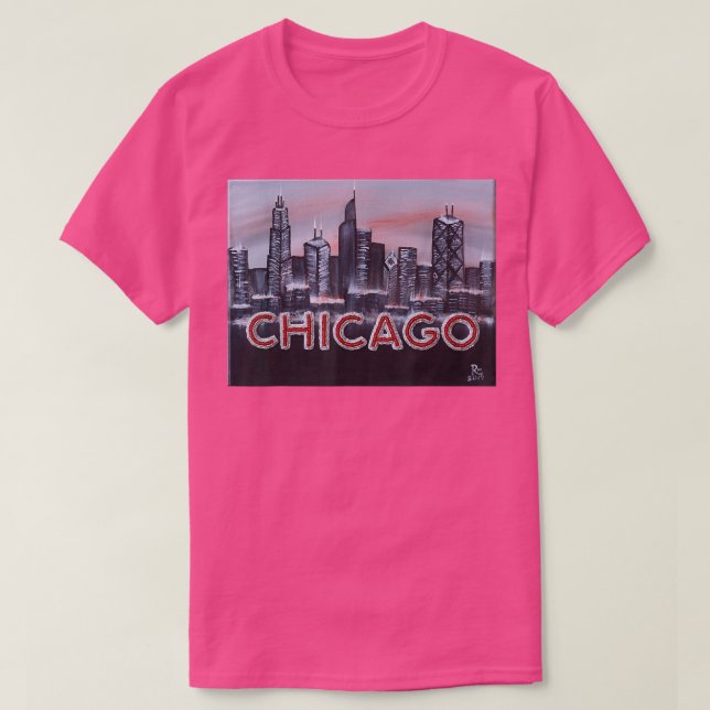 Chicago Night Ljus uppåt brev i Red Dusk WiFi WiFi T Shirt (Design framsida)