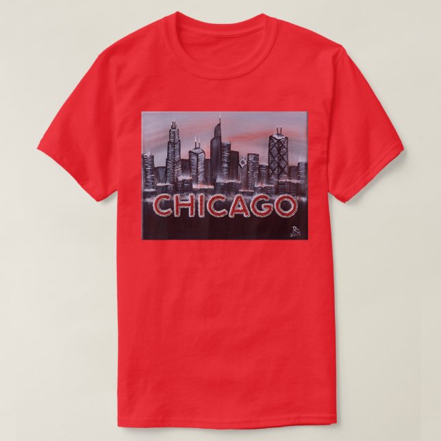 Chicago Night Ljus uppåt brev i Red Dusk WiFi WiFi T Shirt (Design framsida)