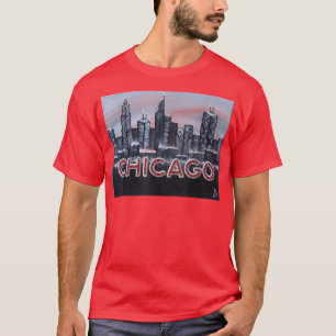 Chicago Night Ljus uppåt brev i Red Dusk WiFi WiFi T Shirt