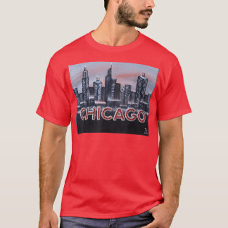 Chicago Night Ljus uppåt brev i Red Dusk WiFi WiFi T Shirt