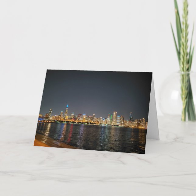 Chicago Night Skyline Greeting Card Kort (Framsida)