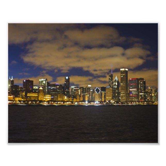 Chicago Night Skyline Print Fototryck (Framsidan)