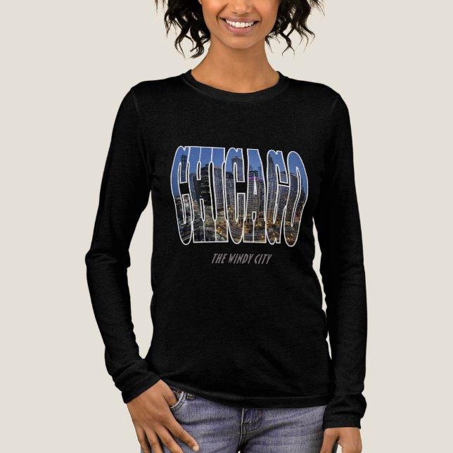 Chicago Night Skyline T Shirt (Framsida)