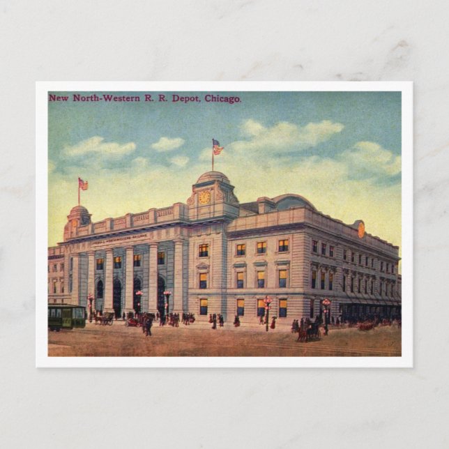 Chicago North Western Rail Road Depot 1910s View Vykort (Framsida)