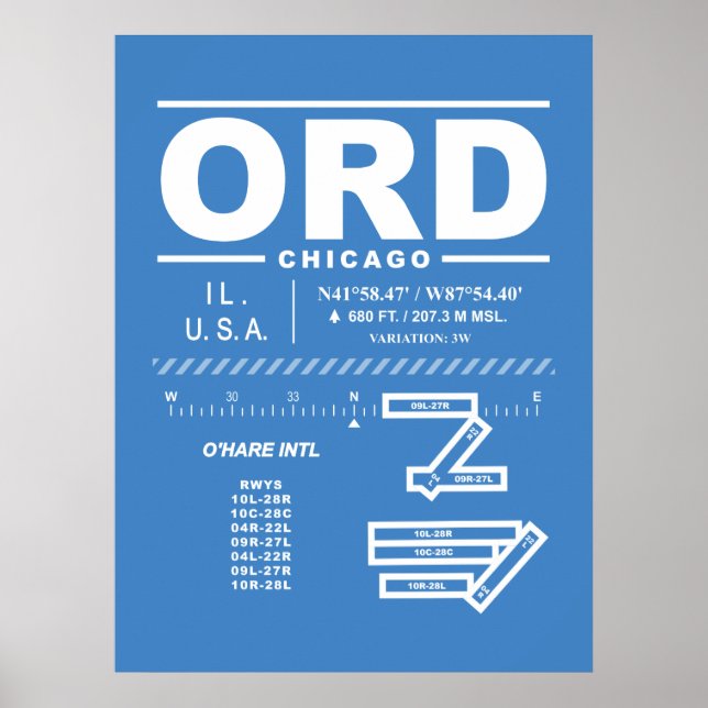 Chicago O'Hare Internationell Airport ORD Poster (Framsidan)