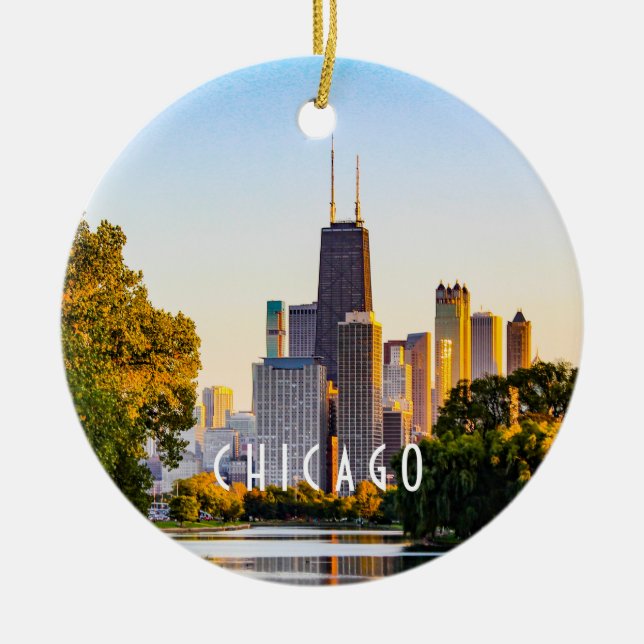Chicago på Dusk Julgransprydnad Keramik (Framsidan)