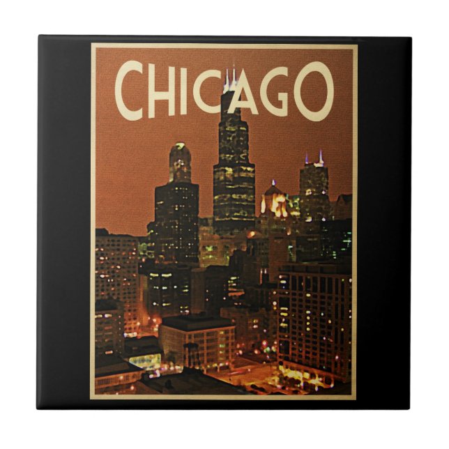 Chicago på natten kakelplatta (Framsidan)