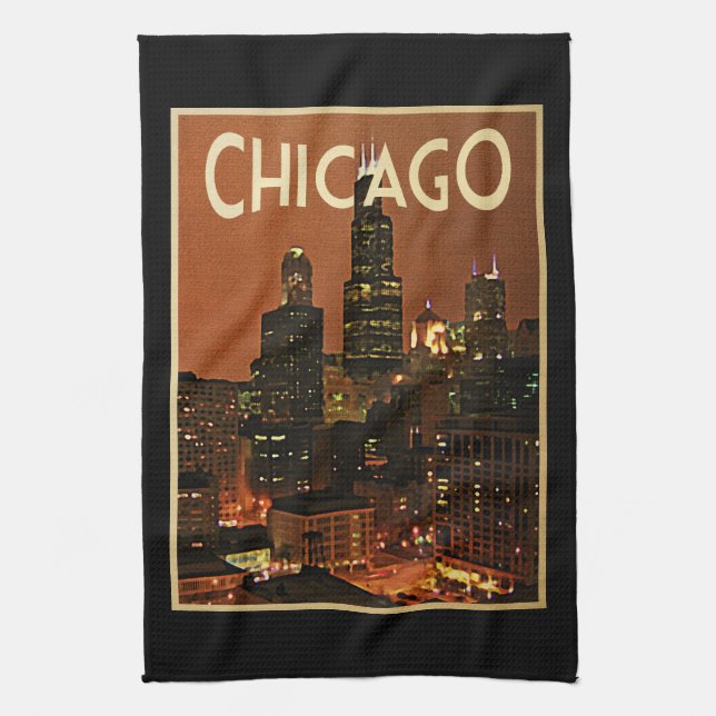 Chicago på natten kökshandduk (Vertikal)