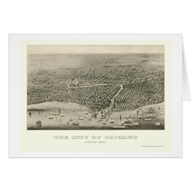 Chicago panorama- karta för IL - 1860 Hälsningskort (Framsidan Horizontal)