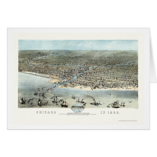 Chicago panorama- karta för IL - 1868 Hälsningskort (Framsidan Horizontal)