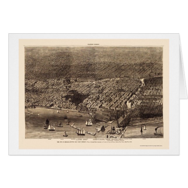 Chicago panorama- karta för IL - 1874 Hälsningskort (Framsidan Horizontal)