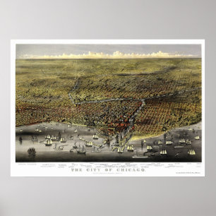 Chicago panorama- karta för IL - 1874 Poster