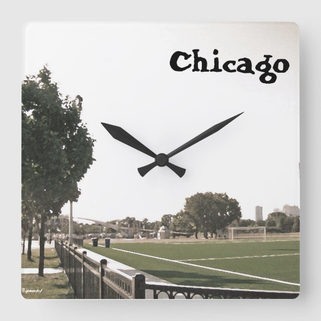 Chicago Park i Paint Daubs Fyrkantig Klocka (Framsida)