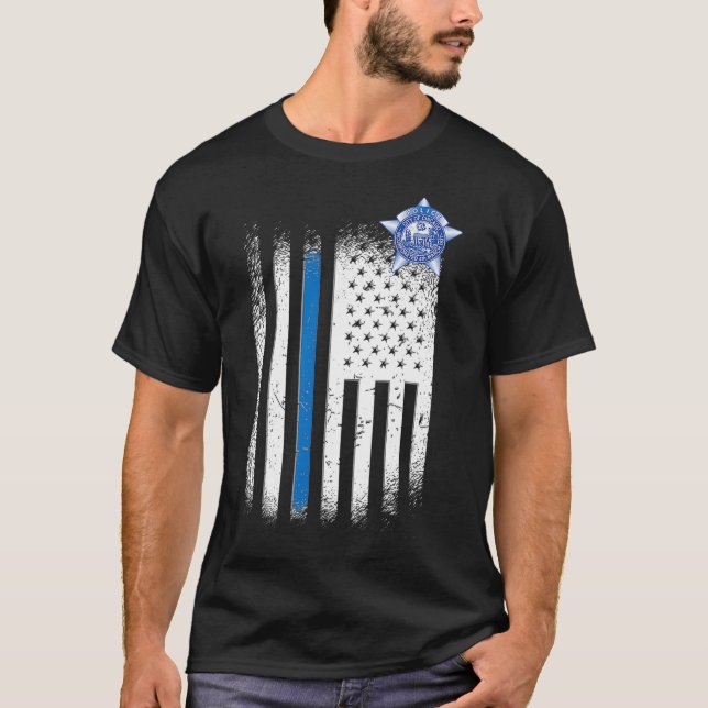 Chicago Police Blue Line  T Shirt (Framsida)