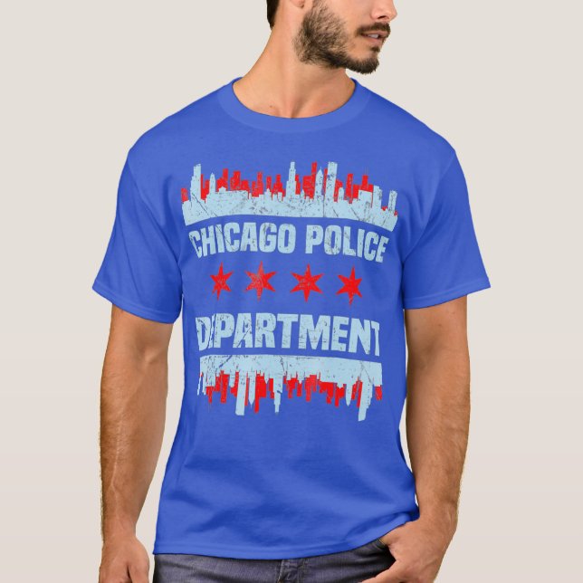 Chicago Police Officer Chicago Flagga Skyline T Shirt (Framsida)