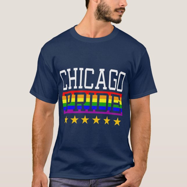Chicago Pride Gay Lesbisk Queer LGB Rainbow Flagga T Shirt (Framsida)