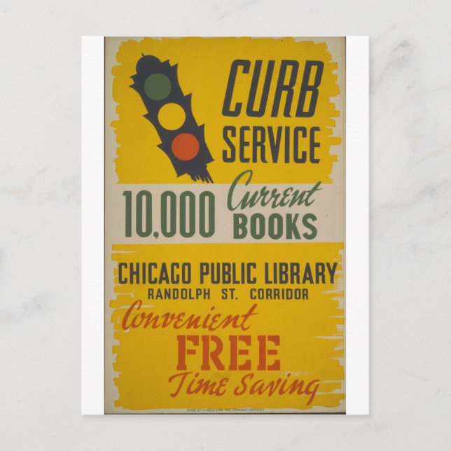 Chicago Public Bibliotek Curb Service Poster Vykort (Framsida)