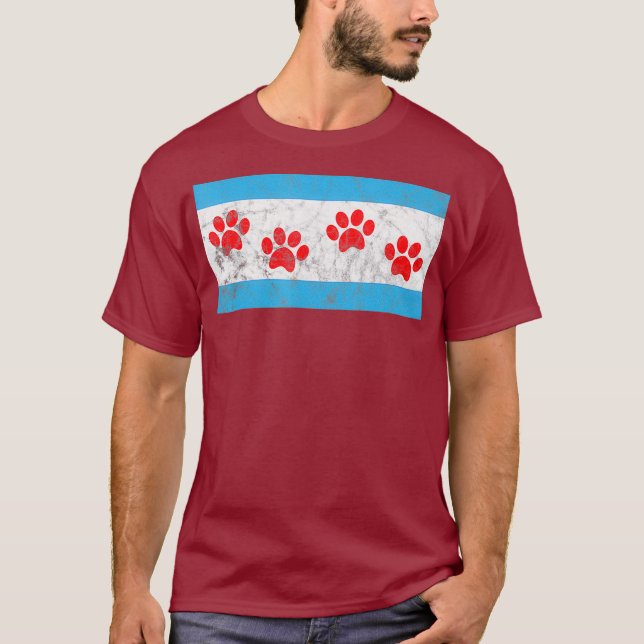 Chicago Rädding Hund Tass Flagga Skyline T Shirt (Framsida)