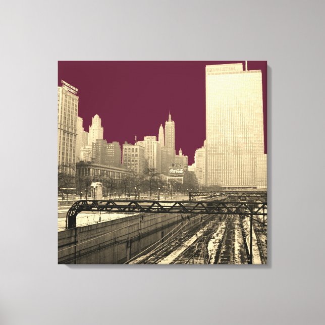 Chicago Rail Yards Railroad Downtown 1960's PHoto Canvastryck (Framsida)