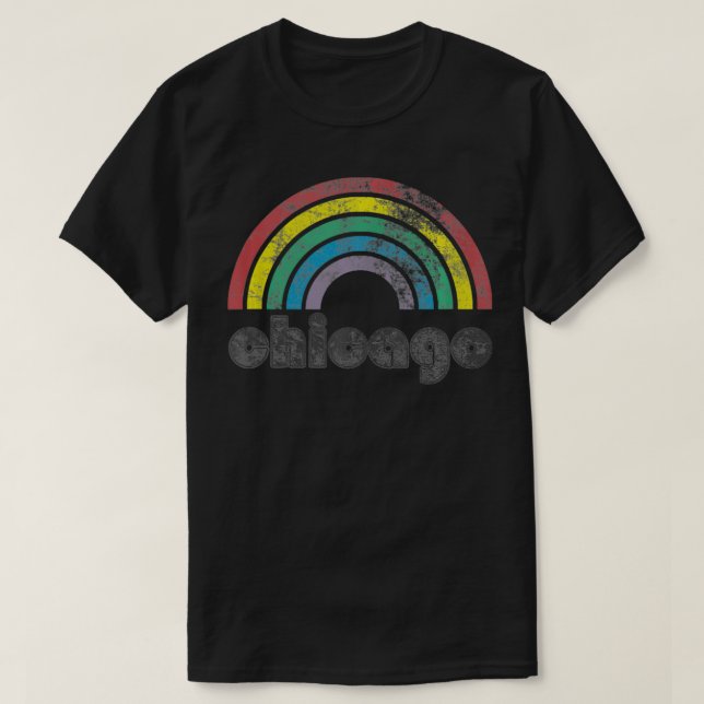 Chicago Rainbow 70's 80's Stil Retro Gay pride Me T Shirt (Design framsida)