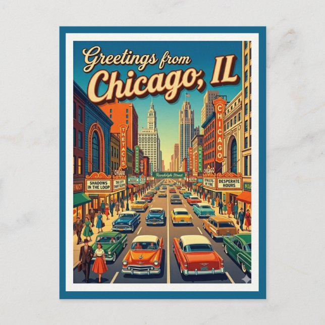 Chicago Randolph Street 1950-tal Vy Vykort (Framsida)