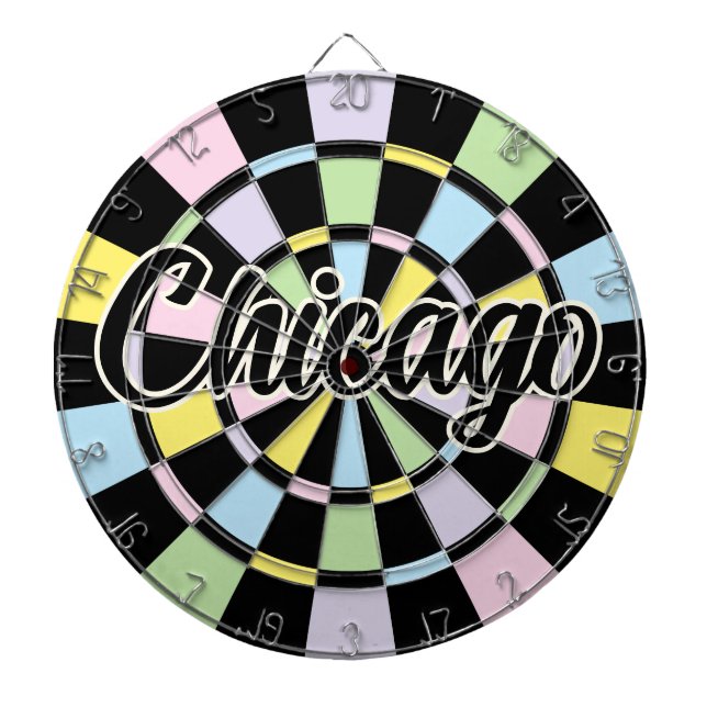 Chicago redigerbar text Svart och pastellfärger Darttavla (Framsidan)