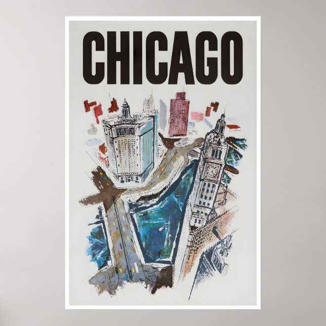 Chicago Resa Poster Stad Konst Illinois Tryck (Framsidan)