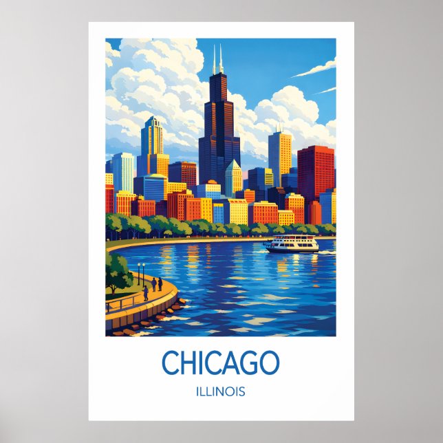 Chicago Resemålsaffisch, Illinois Stadskonst Poster (Framsidan)