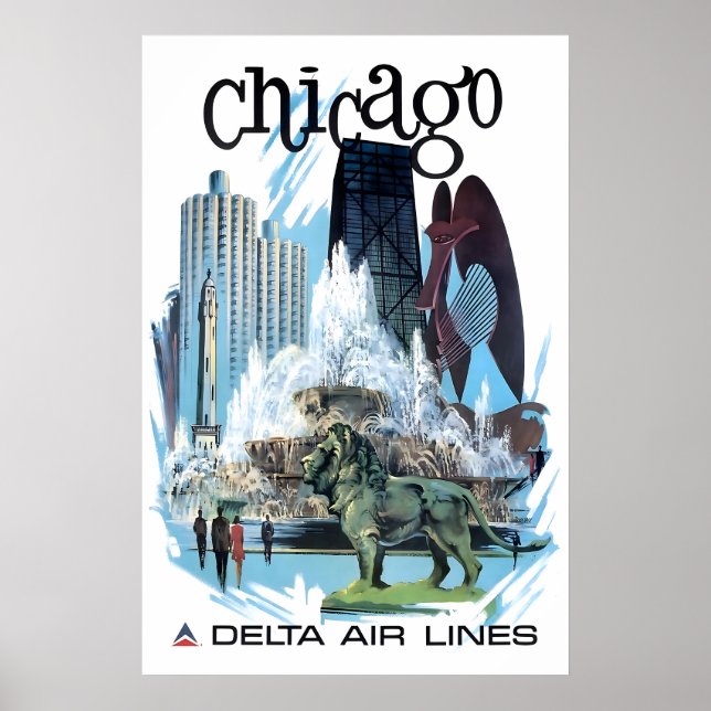 Chicago Resor Affisch Illinois Konst Delta Tryck (Framsidan)