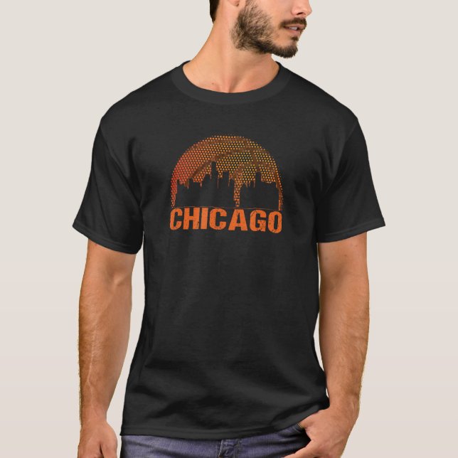 Chicago Retro Skyline Basketball Design T Shirt (Framsida)