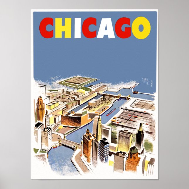 Chicago. Retro Stil Travel-affisch Poster (Framsidan)