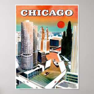 Chicago. Retro Stil Travel-affisch Poster