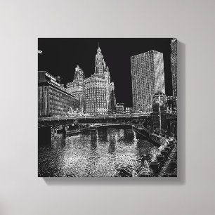Chicago River 1967 Wrigley Byggnad Sol Times Bldg Canvastryck
